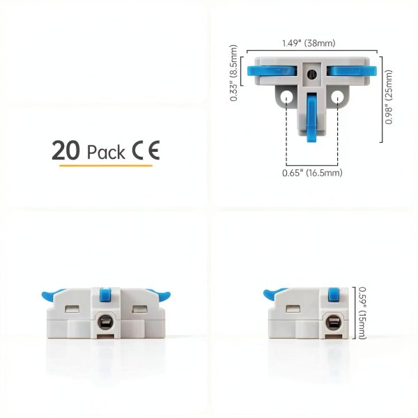 GKEEMARS 20Pcs 3 Way T Tap Wire Connectors Blue T3/T4 12A Copper-4